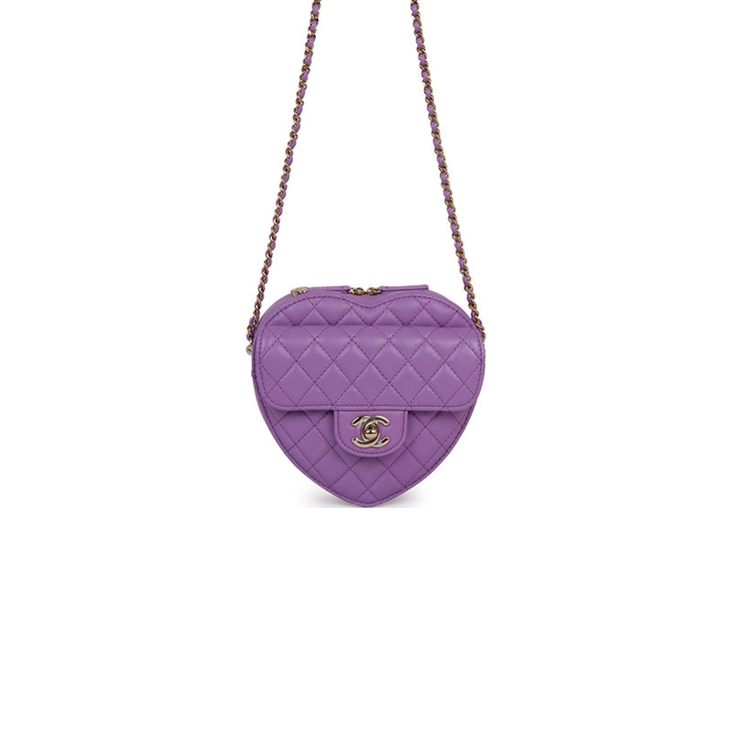 Ch*el cc in love large heart bag purple lambskin light gold hardware (20*18*6cm)